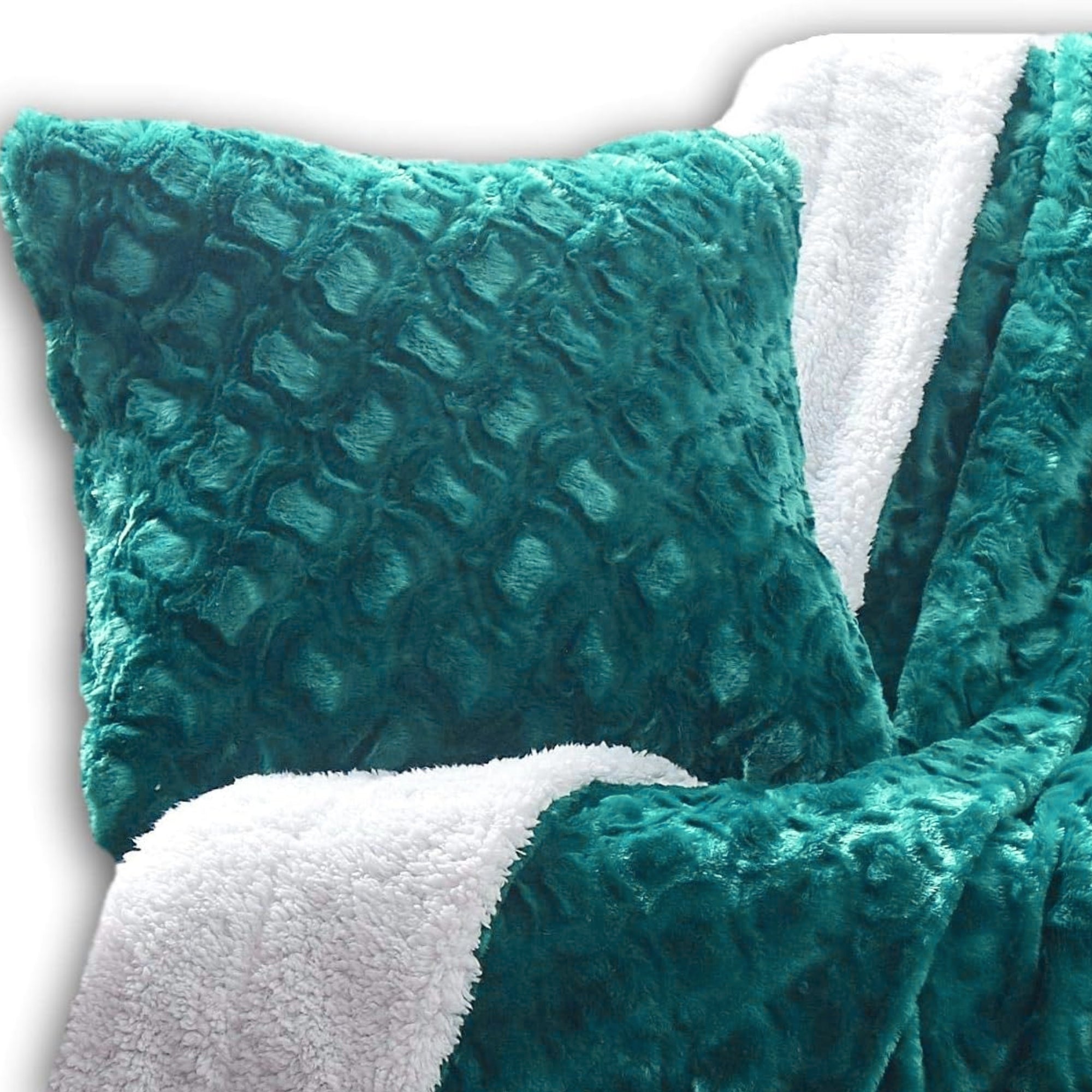 DaDa Bedding Emerald Green Blue Faux Fur Pillow Cover