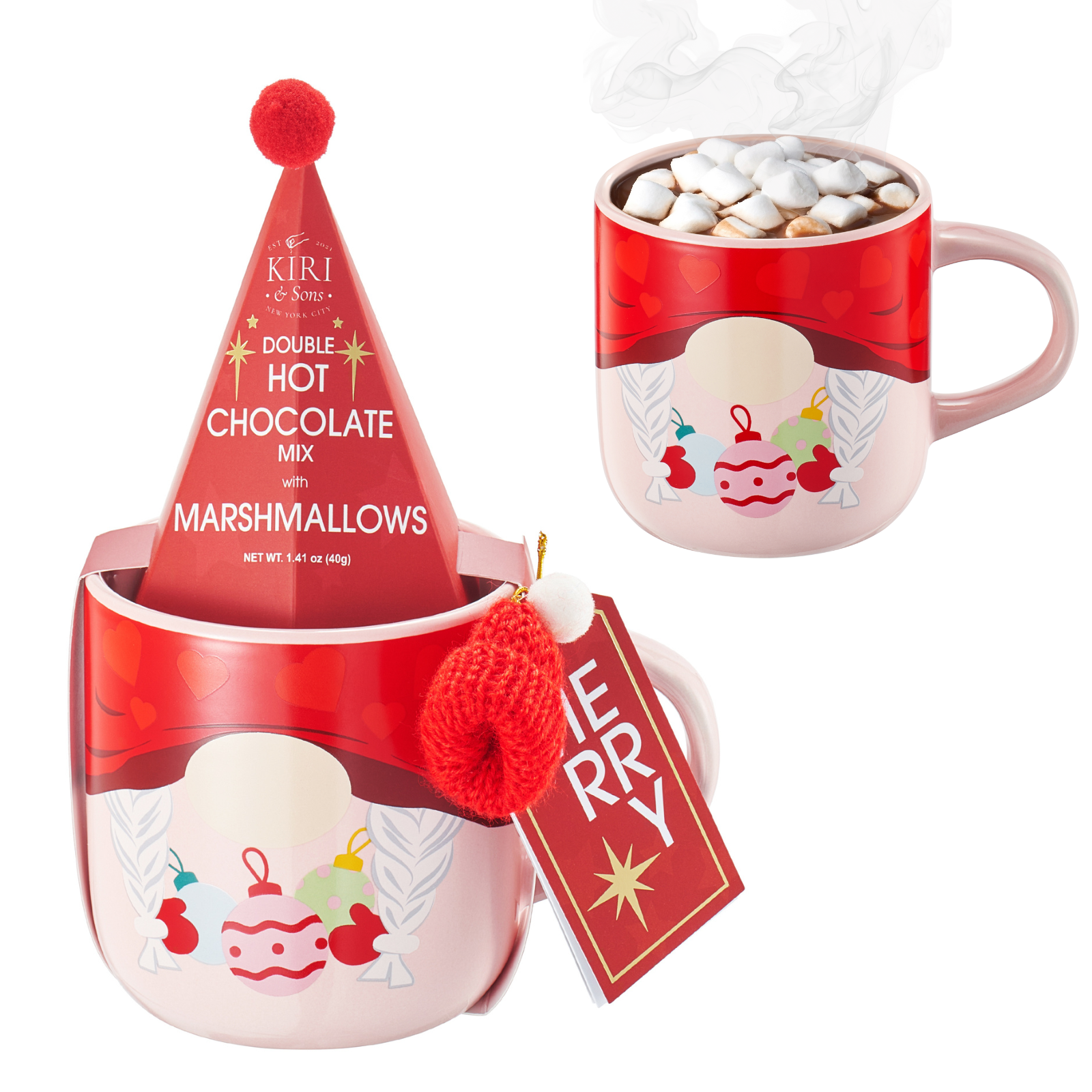 Mug With Hot Cocoa Mix & Marshmallows - Delicious Double Hot Chocolate Mix Filled with Marshmallow - Kids Fun Gift Holiday Santa Elves Christmas, Ceramic Childrens Eggnog Festive Gifts, Red Elf Mug-0