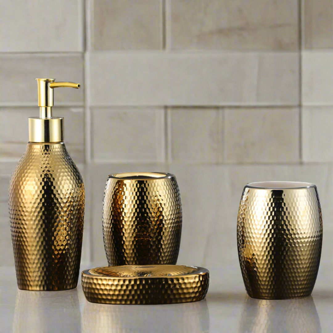 4 Pieces Golden Ceramic Bathroom Set