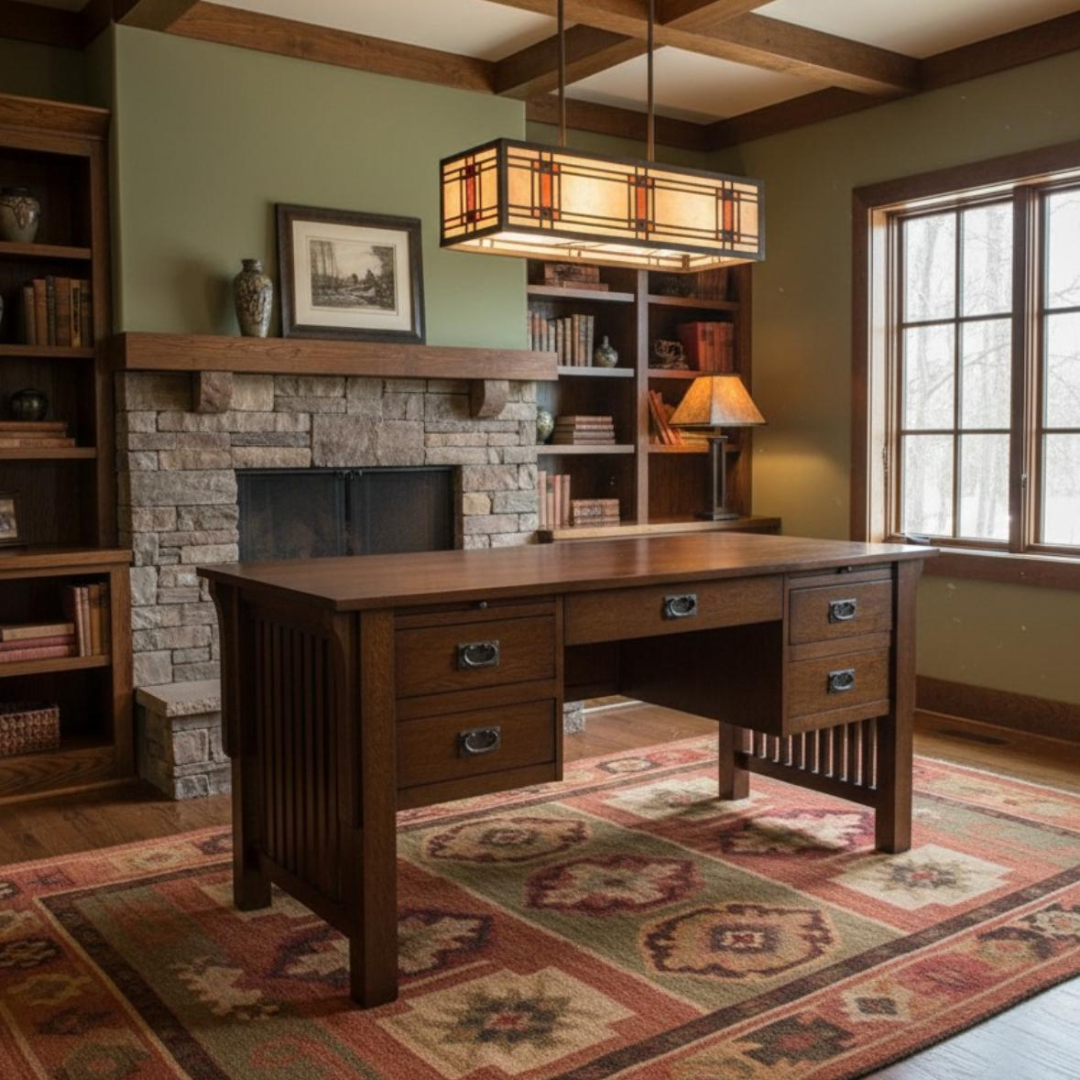 Mission Quarter Sawn Oak 5 Drawer Desk - Walnut