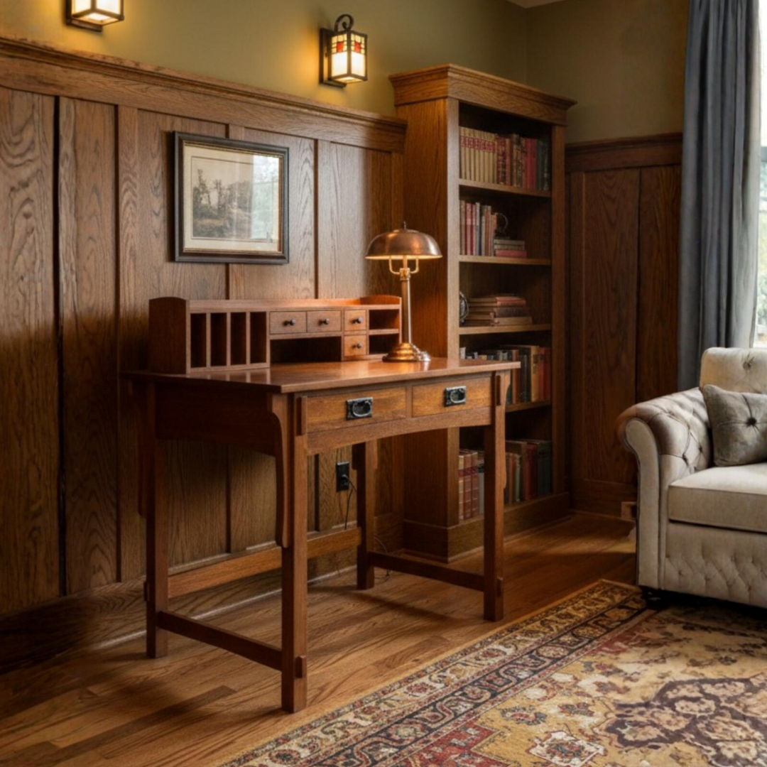 Mission Oak Desk with Removable Organizer - Walnut