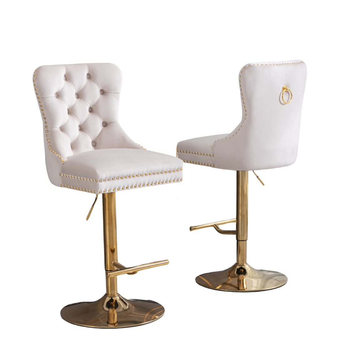 Set of 2 Thick Golden Swivel Velvet Barstools-0