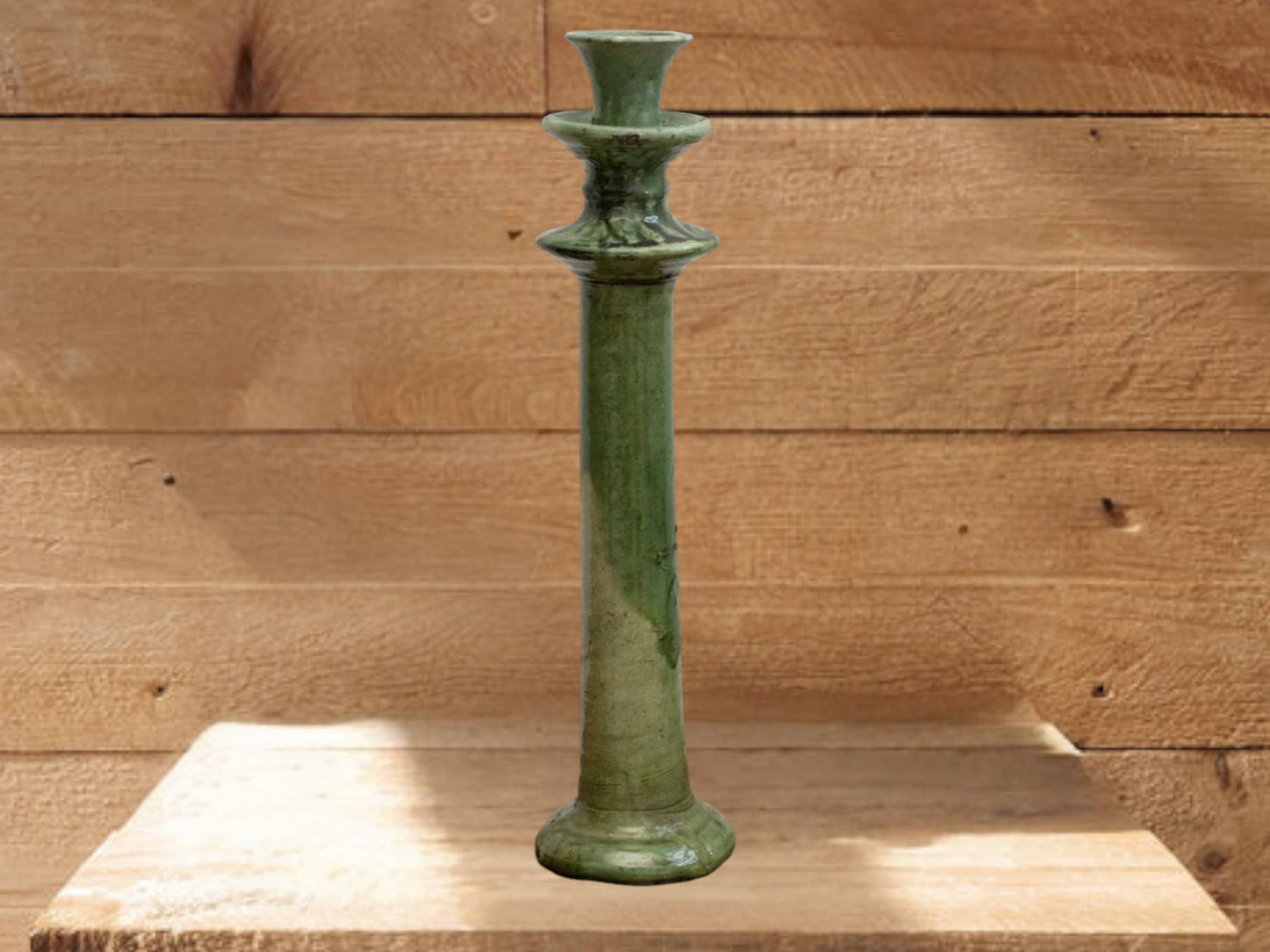 Handcrafted Moroccan Green Tamegroute Large Candlestick Holder-2