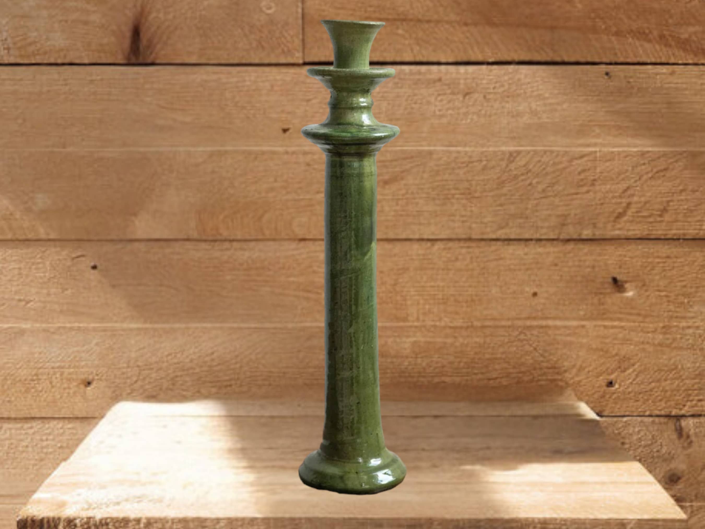 Handcrafted Moroccan Green Tamegroute Large Candlestick Holder-3