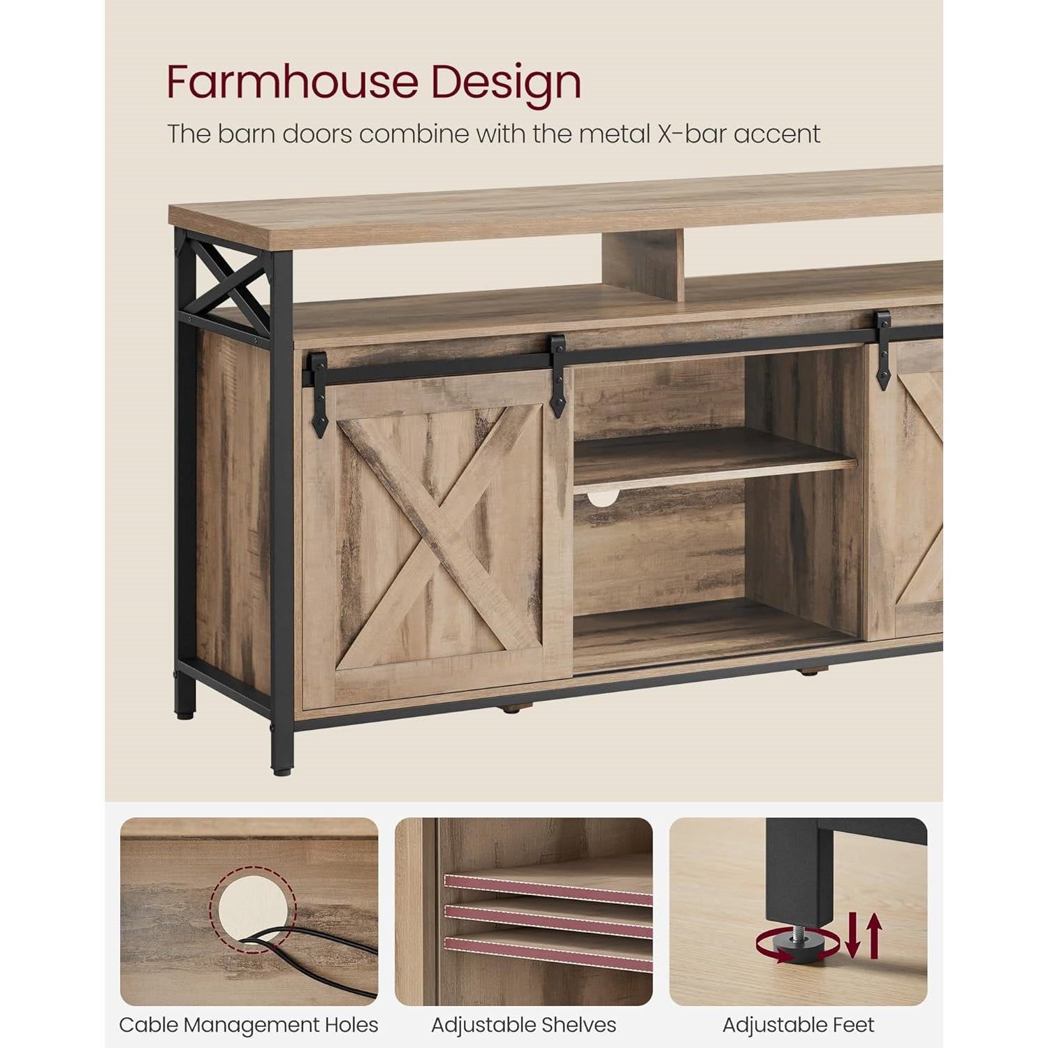 Modern Farmhouse TV Stand with Sliding Barn Doors for TV up to 65-inch-3