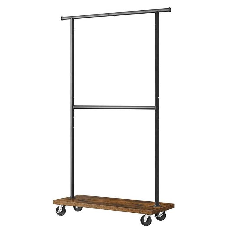 Industrial Style Clothing Garment Rack Double Clothes Hanging Bar on Wheels-0