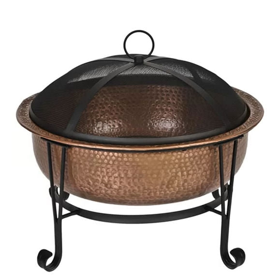 Hammered Copper 26-inch Fire Pit with Stand and Spark Screen-0