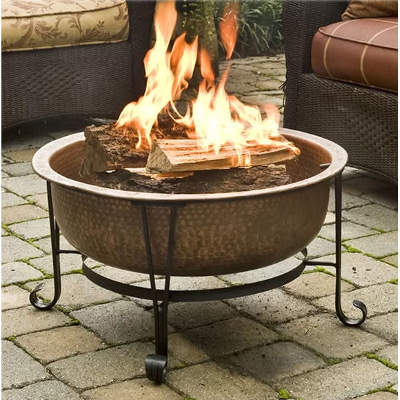 Hammered Copper 26-inch Fire Pit with Stand and Spark Screen-1