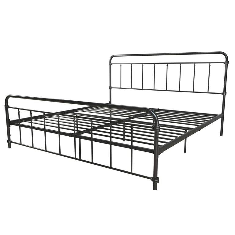 King Size Vintage Black Metal Platform Bed Frame with Headboard and Footboard-0