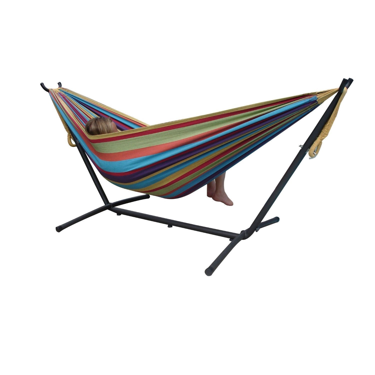 Tropical Fabric Double Hammock with 9-Foot Steel Stand-1