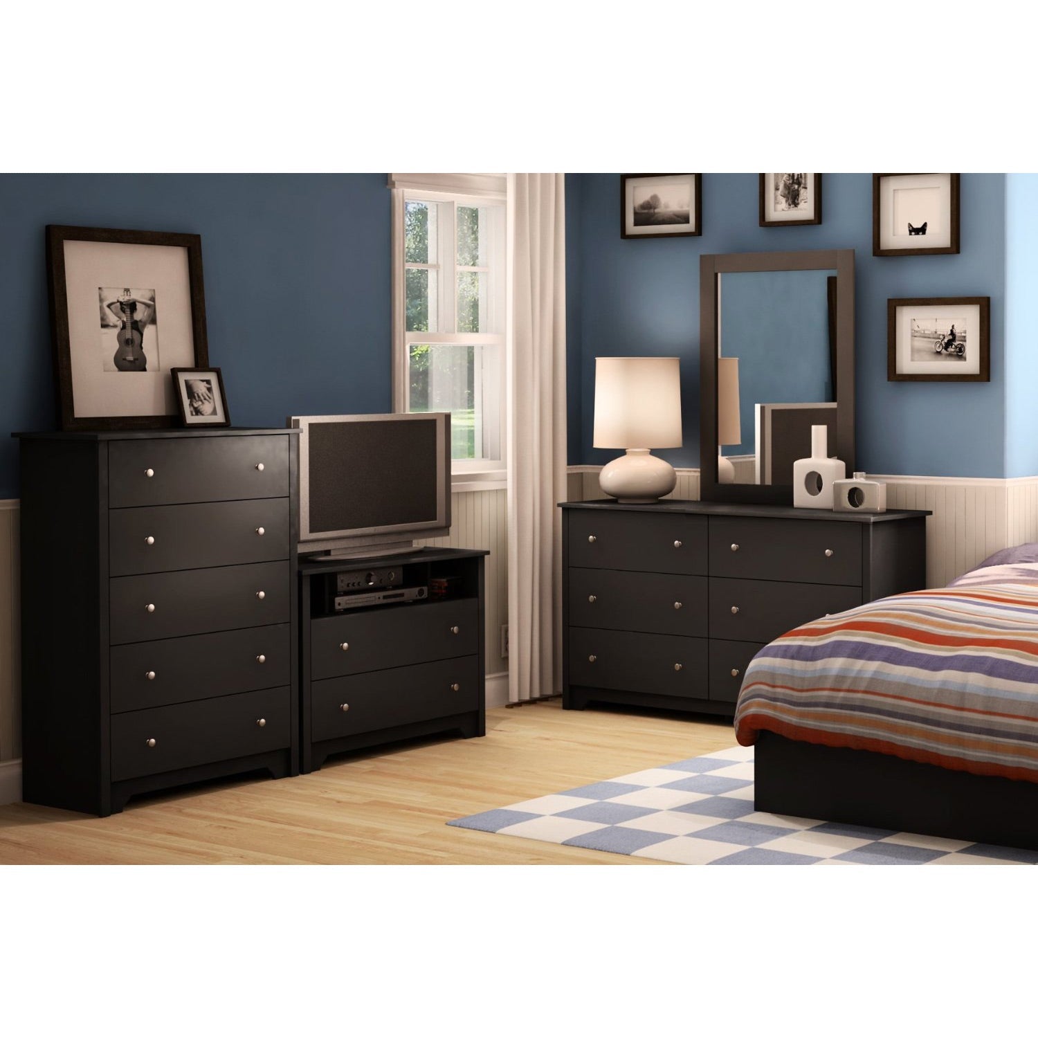 Black 6 Drawer Bedroom Dresser with Nickle Metal Knobs Handles-3