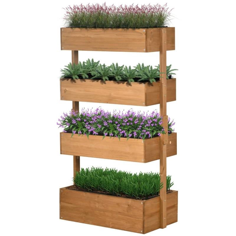 4 Tier Vertical Wooden Planter Box Raised Bed Natural-0