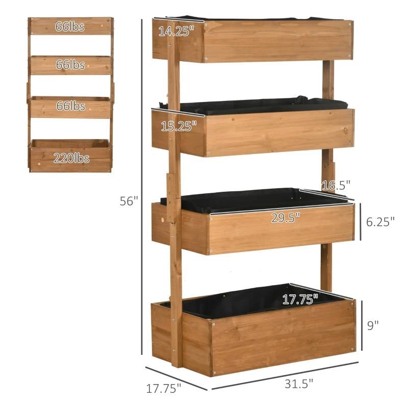 4 Tier Vertical Wooden Planter Box Raised Bed Natural-4