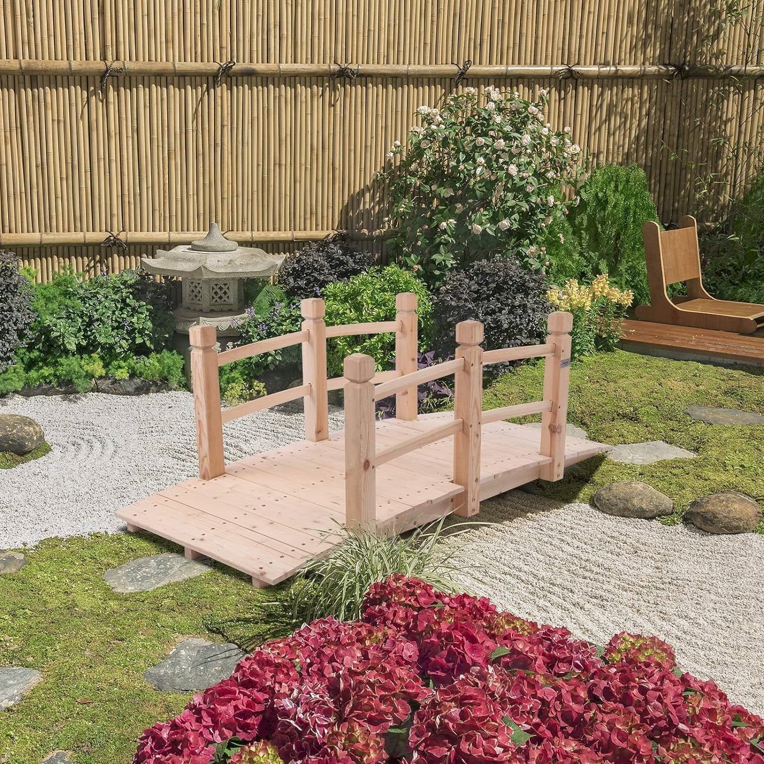 Outdoor Solid Wood 5-Ft Garden Bridge in Natural Wood Finish-1