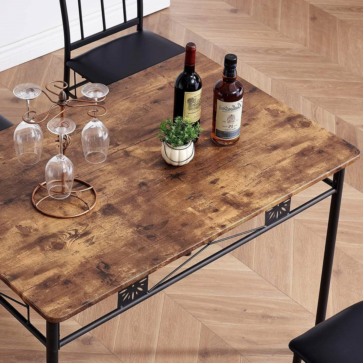 Farmhouse 5-Piece Dining Set with Wood-Top Table and 4 Cushioned Chairs-2