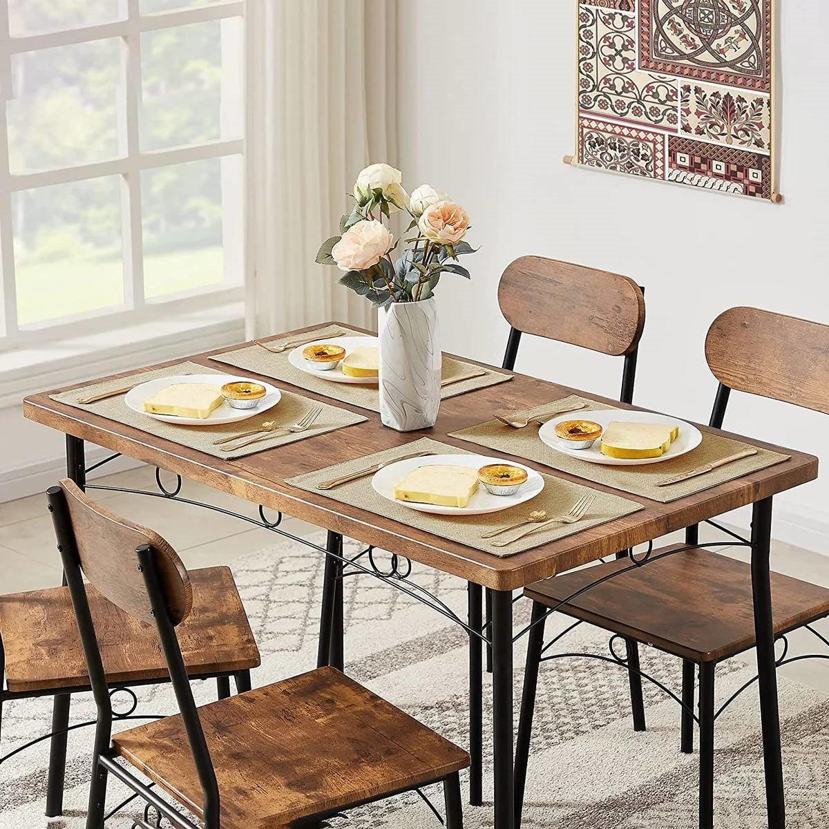 Modern Industrial 5-Piece Dining Set with Wood Top Table and 4 Chairs-3