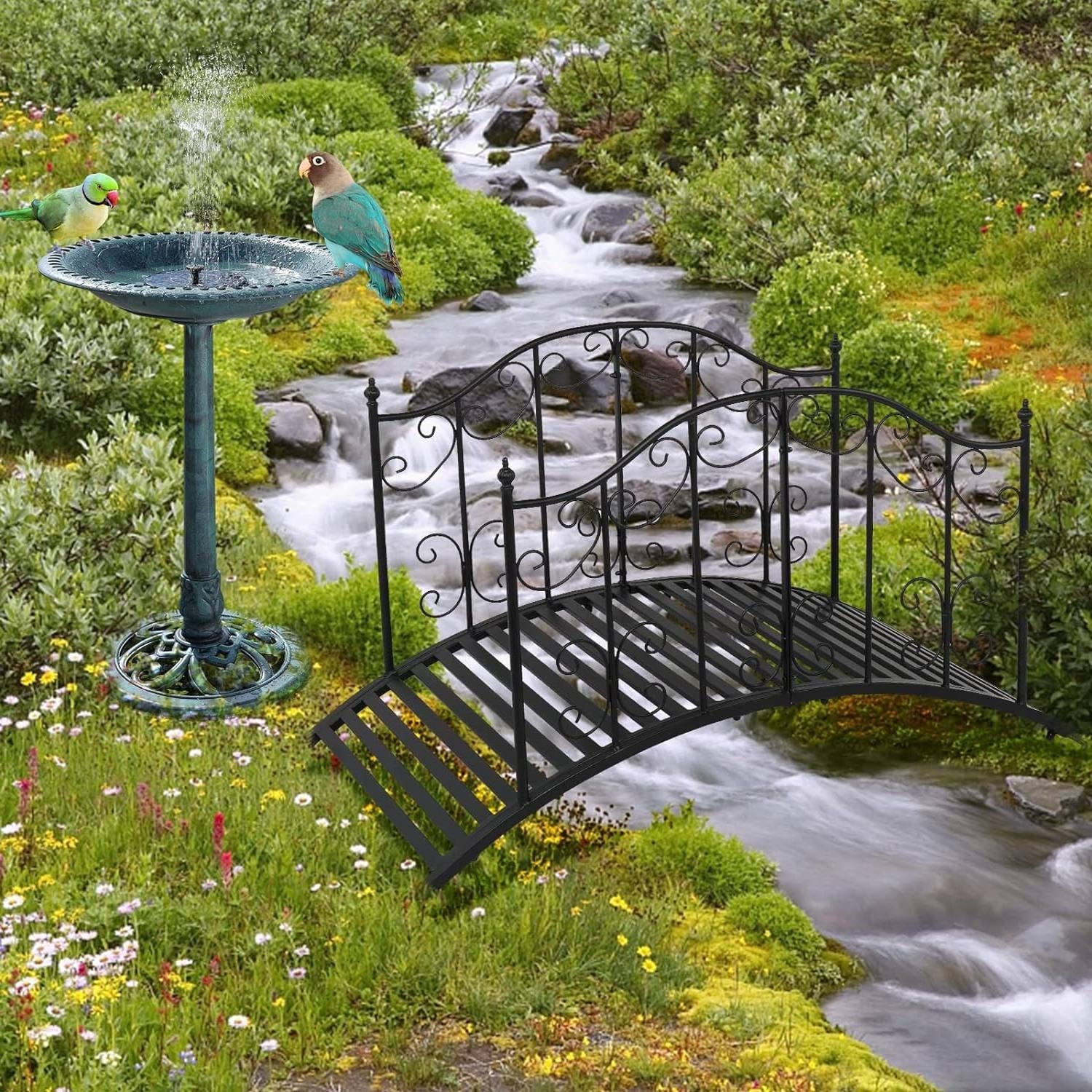 Sturdy Outdoor Rust-Proof 4-Foot Black Metal Arch Garden Bridge-2