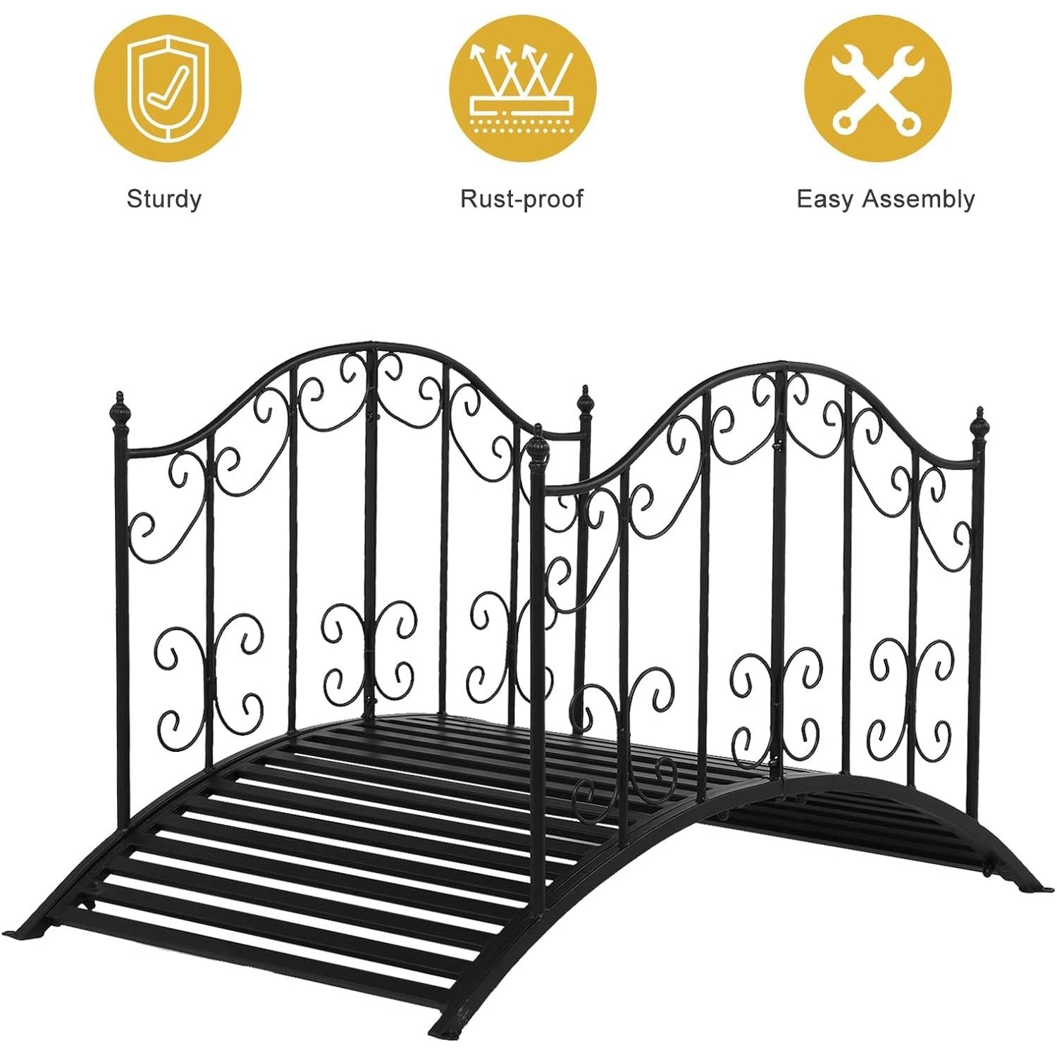 Sturdy Outdoor Rust-Proof 4-Foot Black Metal Arch Garden Bridge-4