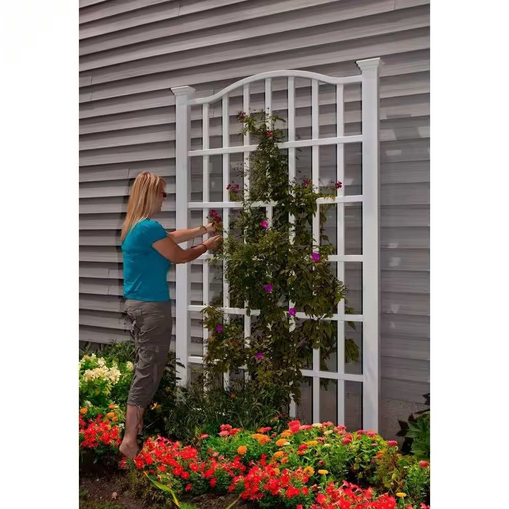 Large 8-Ft x 4.5-Ft Outdoor White Vinyl Garden Trellis Privacy Screen-1