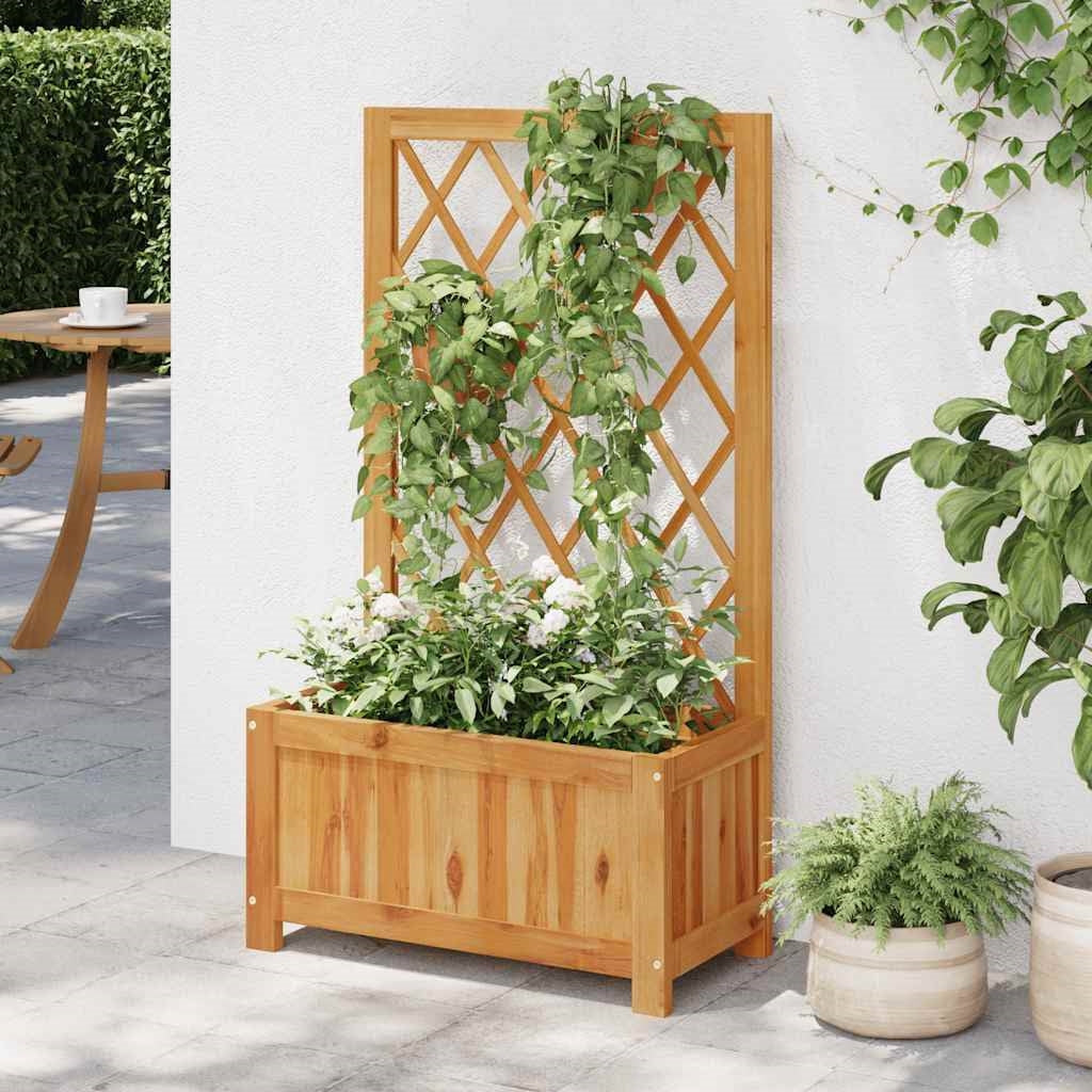 Solid Wood Outdoor Raised Garden Bed Planter with Lattice Trellis-0