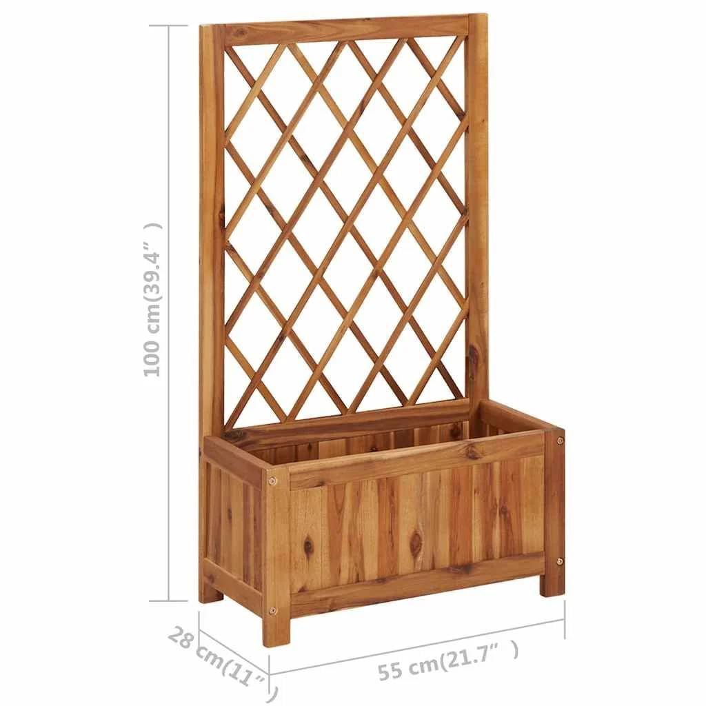 Solid Wood Outdoor Raised Garden Bed Planter with Lattice Trellis-4