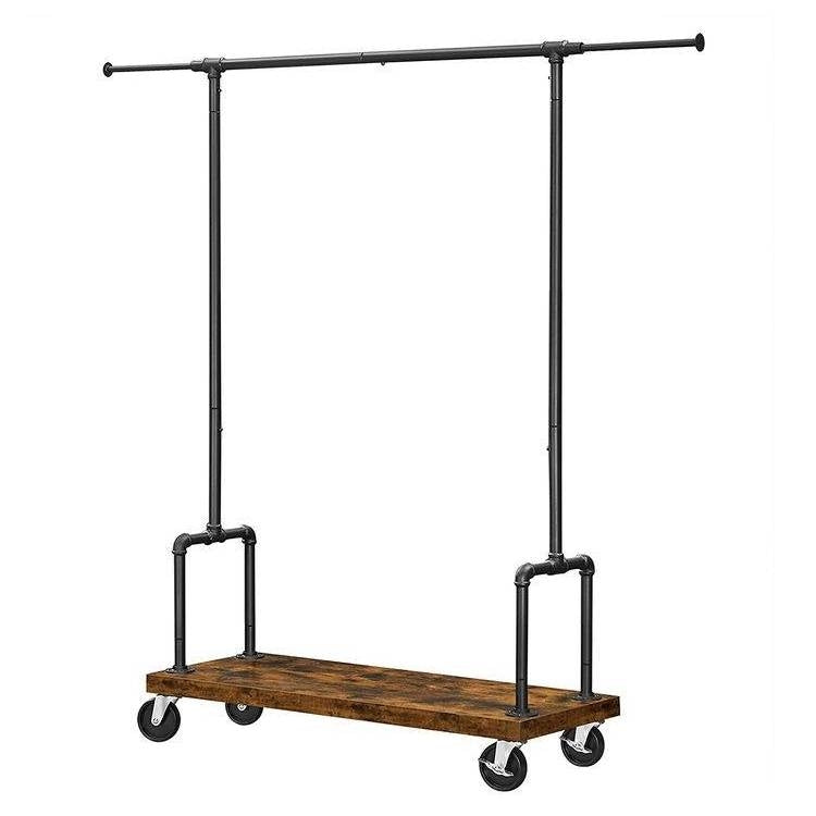 Industrial Metal Pipe Garment Rack with Bottom Shoe Storage Shelf on Wheels-0