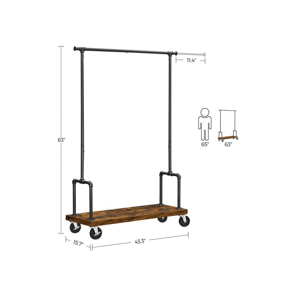 Industrial Metal Pipe Garment Rack with Bottom Shoe Storage Shelf on Wheels-4