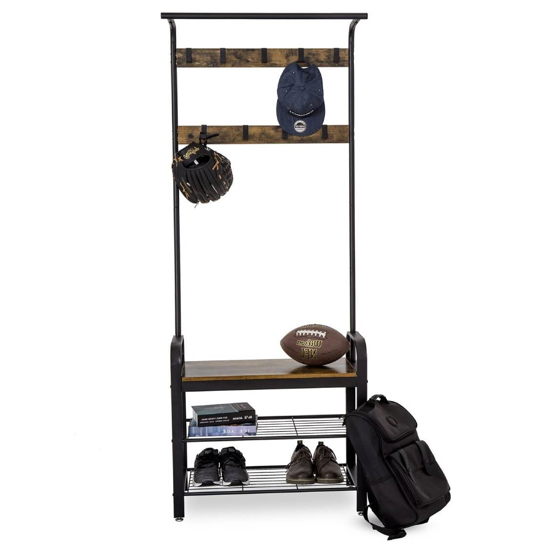 Entryway Modern Industrial Style Hall Tree Coat Rack Shoe Storage Bench-2