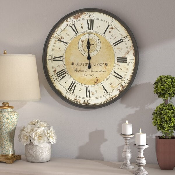 Vintage Oversized Distressed Metal Wall Clock-1