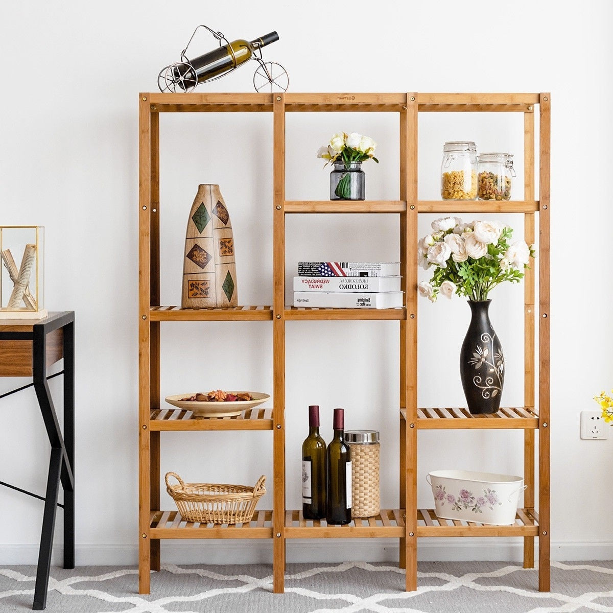 Eco-Friendly Bamboo 4-Shelf Bookcase Storage Rack-3