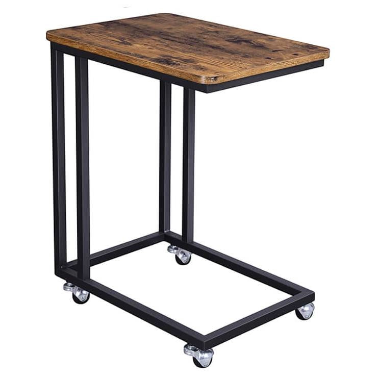 Modern Industrial Side Table Nightstand TV Tray on Wheels-0