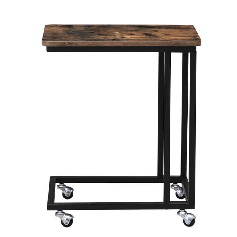 Modern Industrial Side Table Nightstand TV Tray on Wheels-1