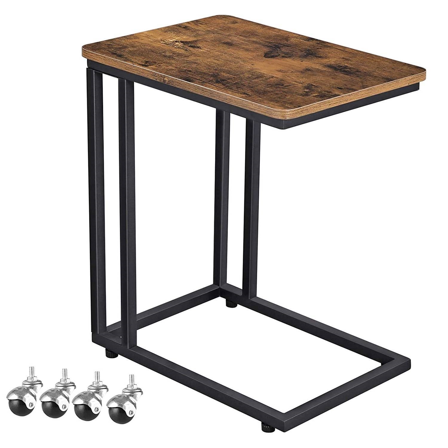 Modern Industrial Side Table Nightstand TV Tray on Wheels-2