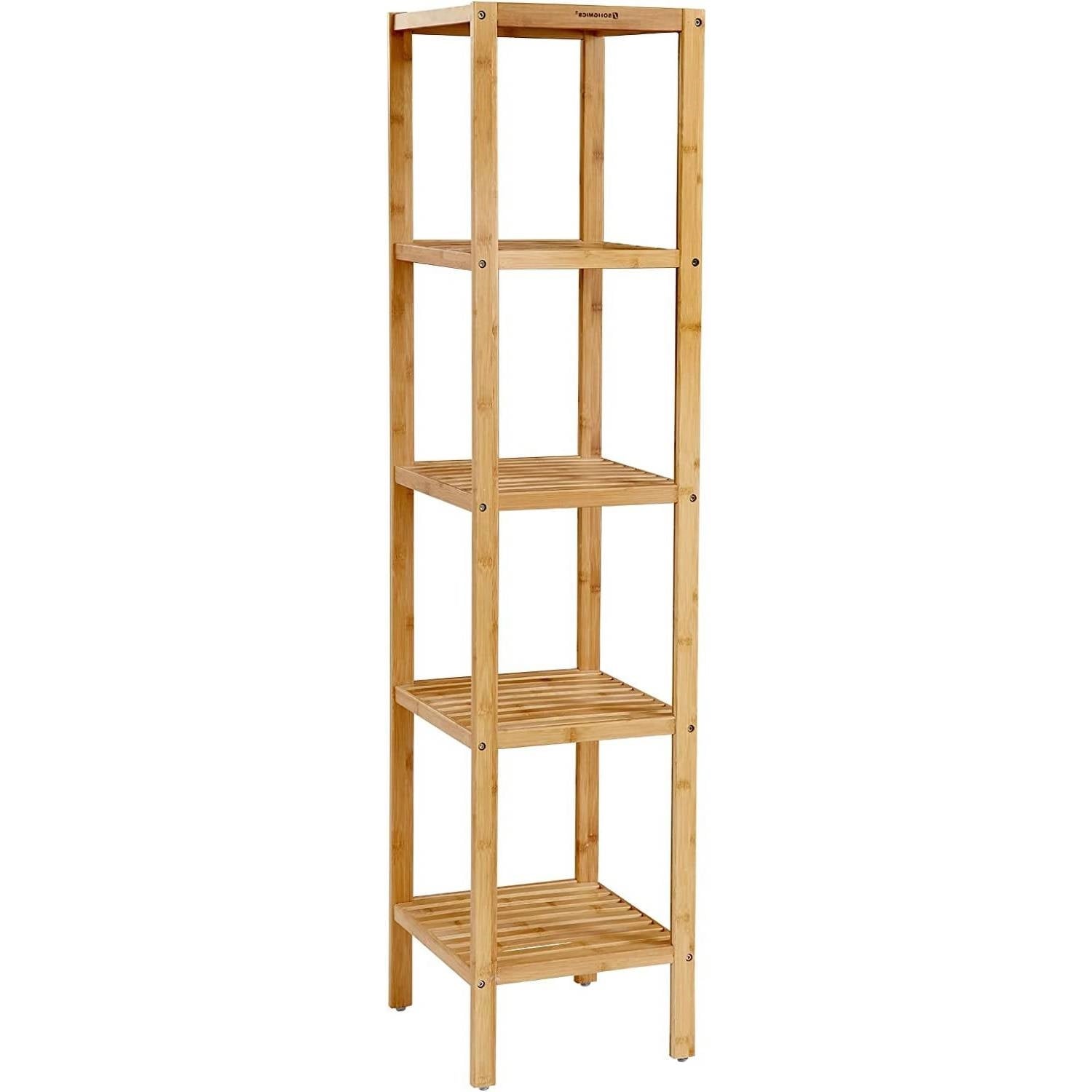 Slim 4-Shelf Natural Bamboo Wooden Shelving Unit Storage Rack Bookcase-0