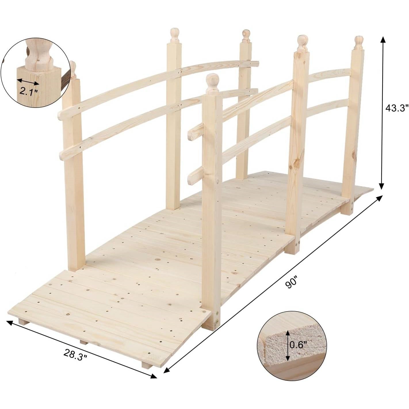 Outdoor 7.5-Ft Wooden Garden Bridge in Natural Wood Finish-4