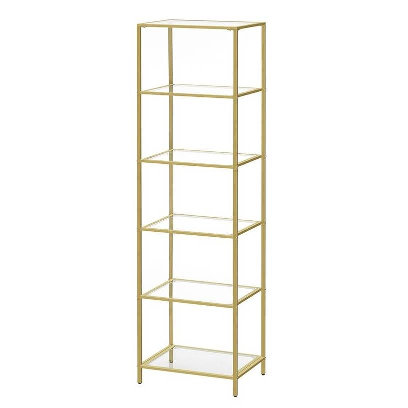 Narrow Glass Shelf Bookcase Bedroom Living Office Bath Storage Unit in Gold-0