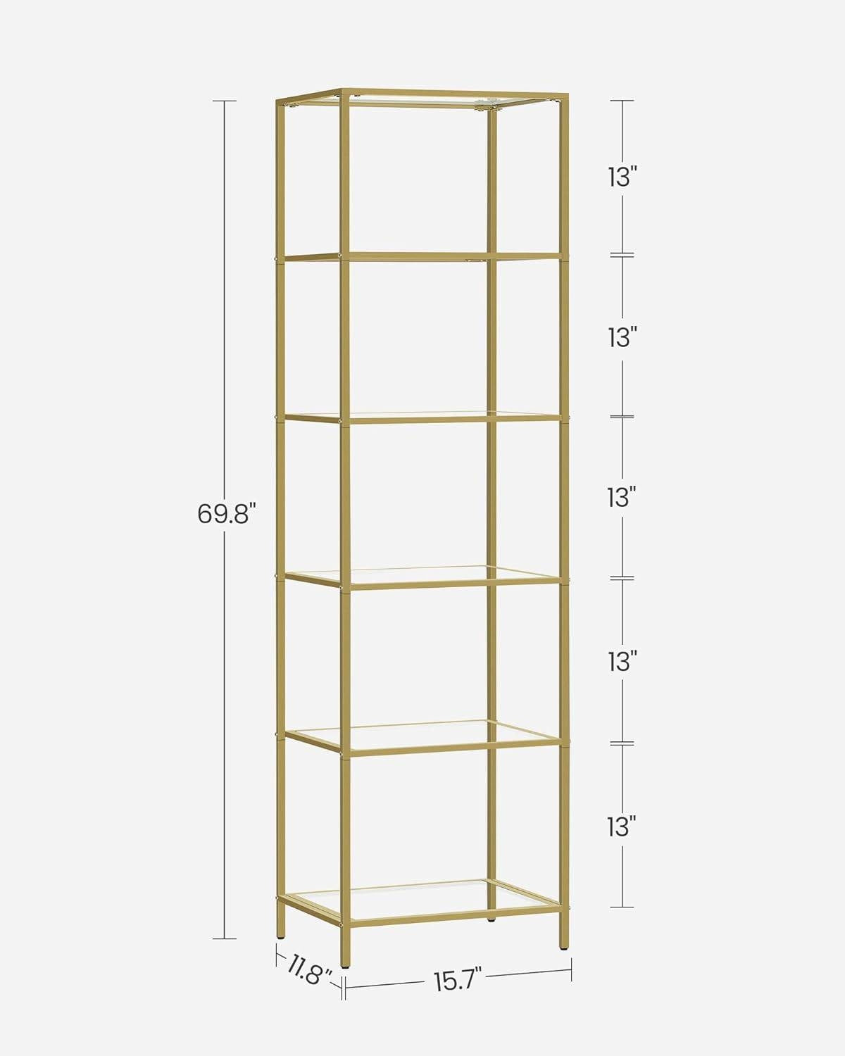 Narrow Glass Shelf Bookcase Bedroom Living Office Bath Storage Unit in Gold-4