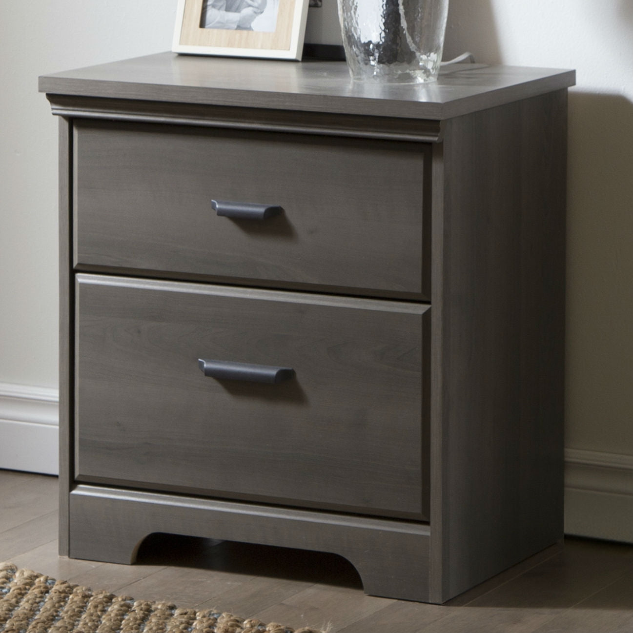 2-Drawer Bedroom Nightstand in Gray Maple Wood Finish-0