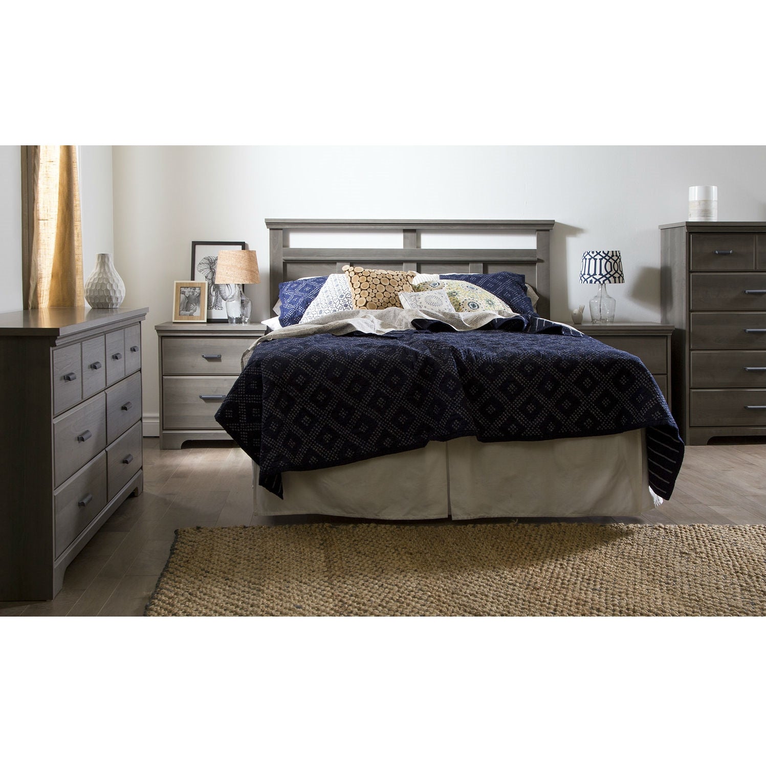 2-Drawer Bedroom Nightstand in Gray Maple Wood Finish-2