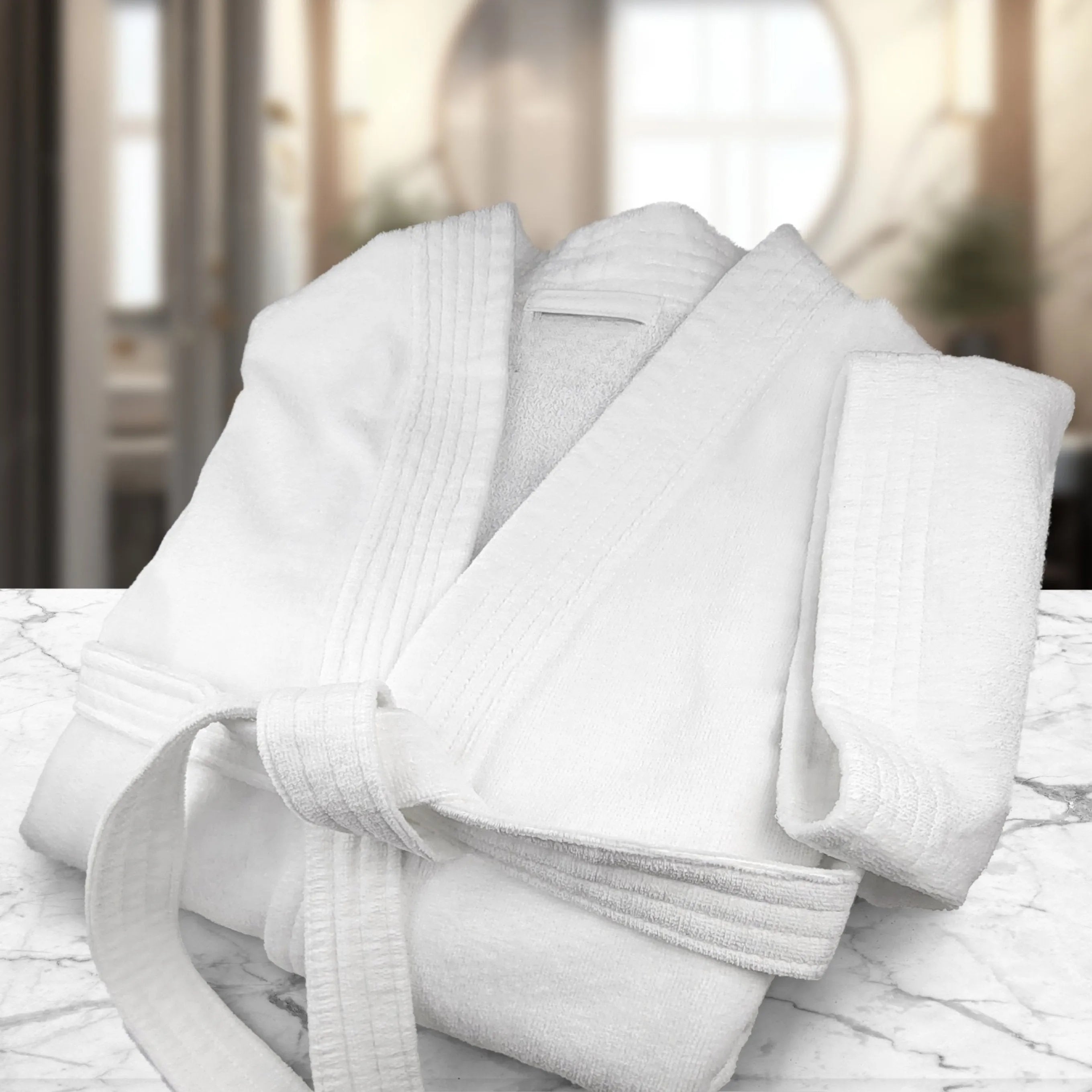 100% Ringspun Cotton White Sheared/Velour Bathrobes-1