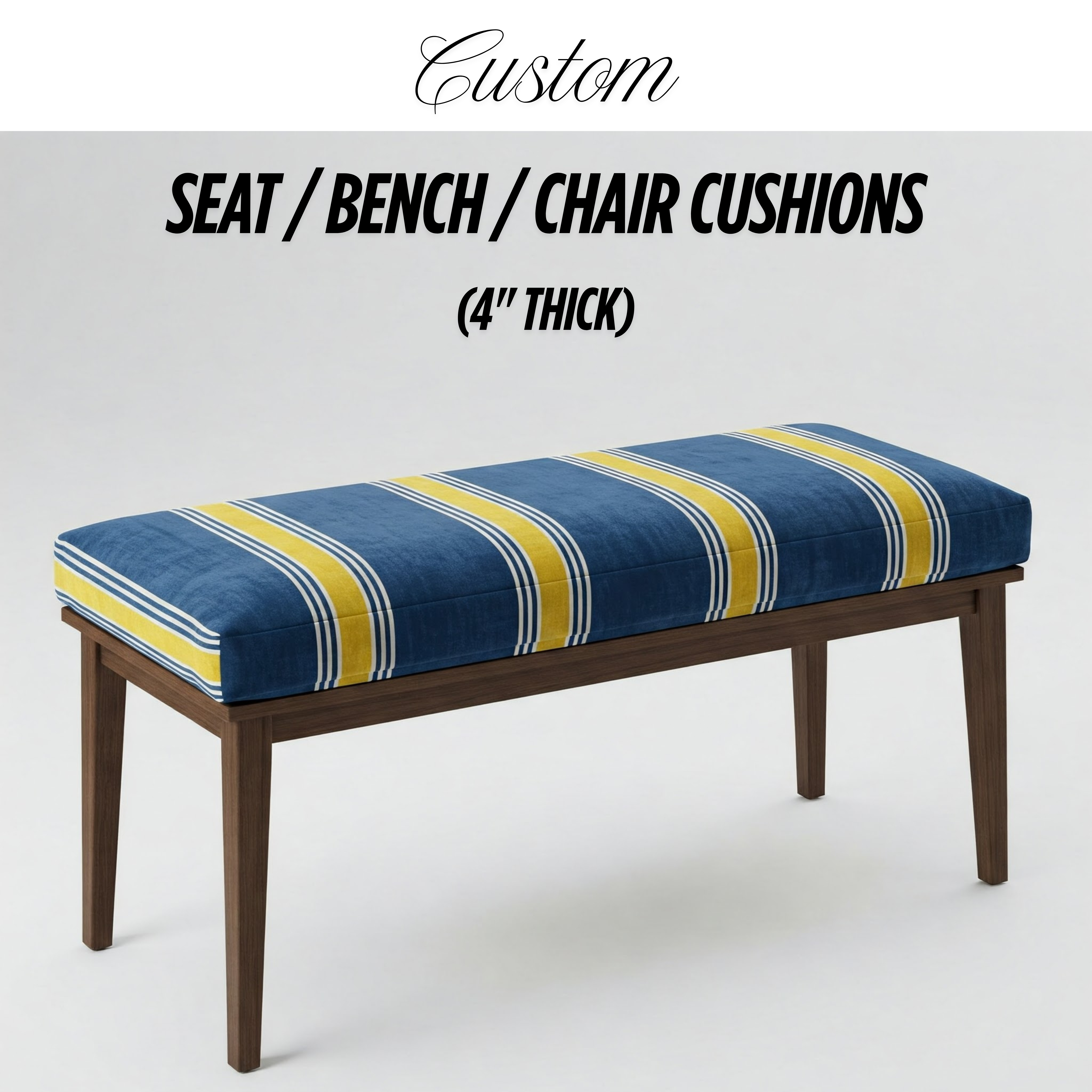 Custom 4 inch (10cm) Rectangular Foam Bench Pad, Seat Pad & Sofa Cushions | Made to Measure in Cotton Velvet, Linen or Organic Cotton for Indoor & Outdoor Furniture-0