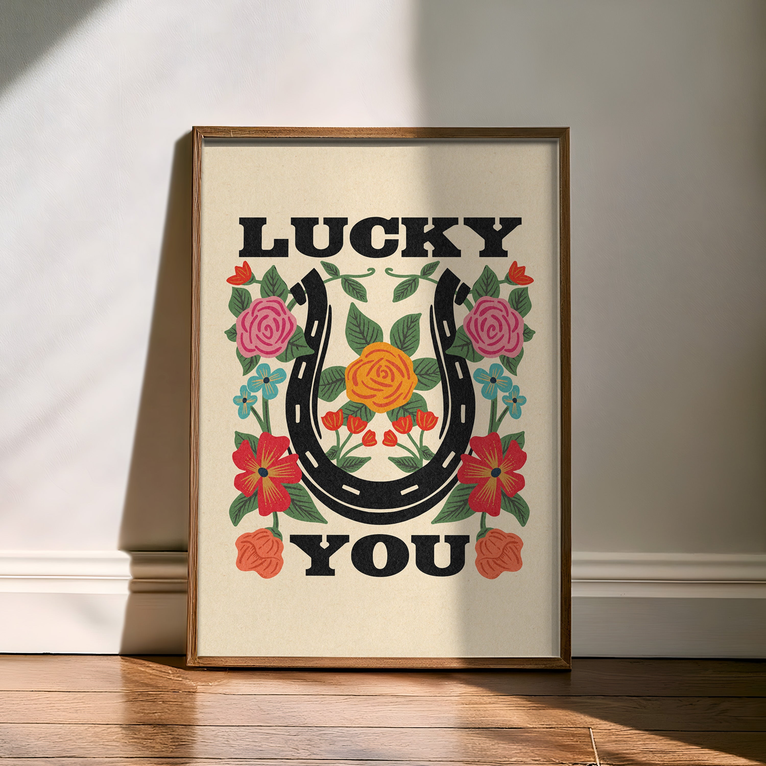 Lucky You Floral Horseshoe Art Print
