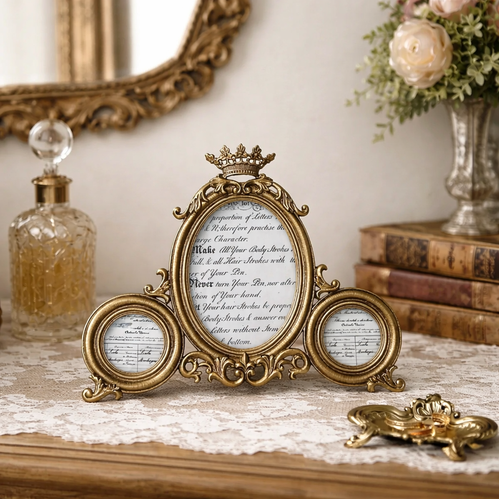 Antique Gold Crown Triple Picture Frame