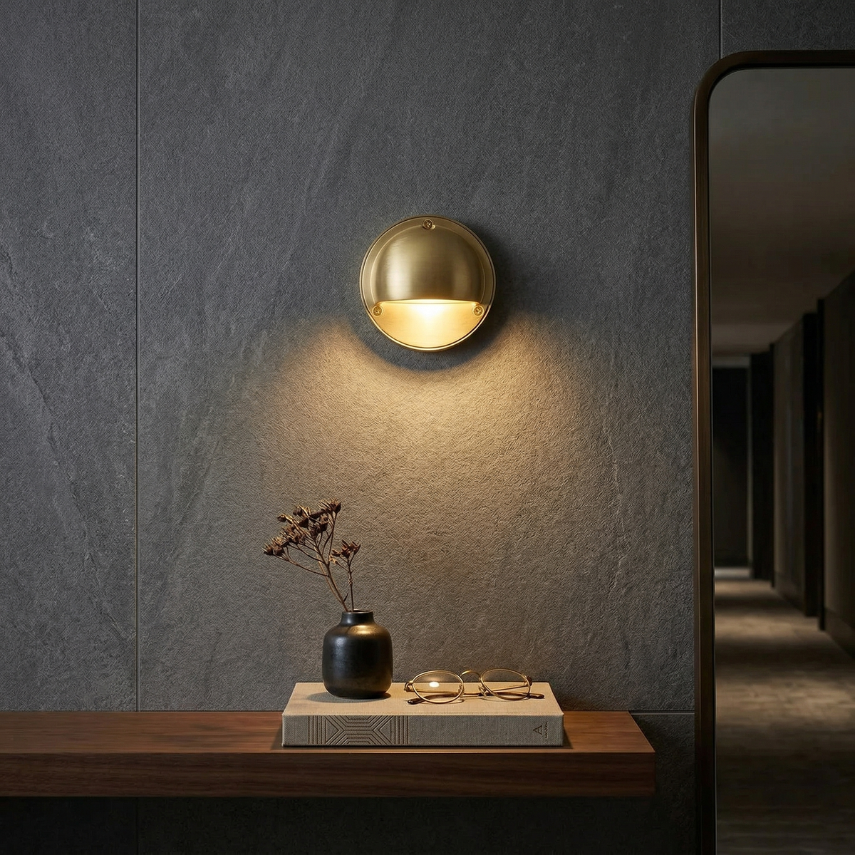 Hardy | Solid Brass Outdoor Wall Sconce with Patina | Compact Porch Light for Entryways