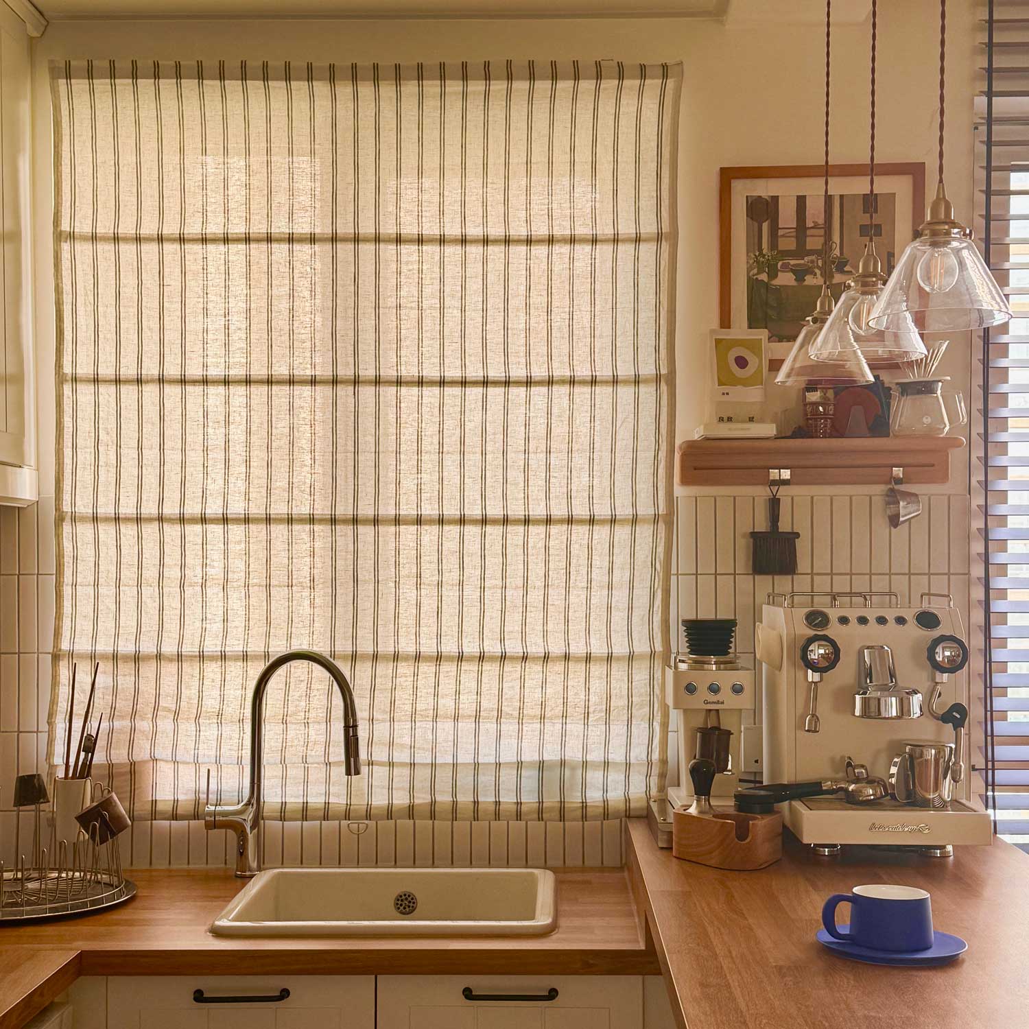 Voss Pinstripe 100% Pure Linen Roman Shade