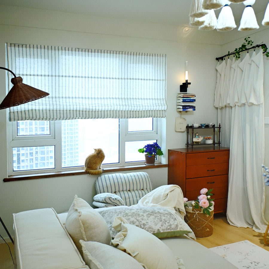 Voss Pinstripe 100% Pure Linen Roman Shade