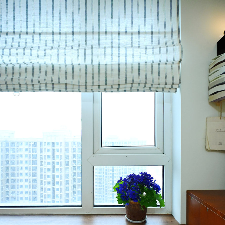 Voss Pinstripe 100% Pure Linen Roman Shade