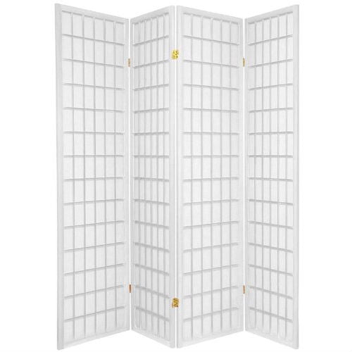 4-Panel Room Divider Oriental Shoji Privacy Screen in White-0