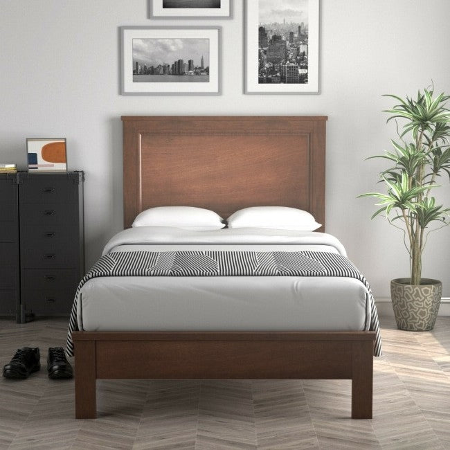 Twin Size Modern College Dorm Wooden Platform Bed in Walnut-1