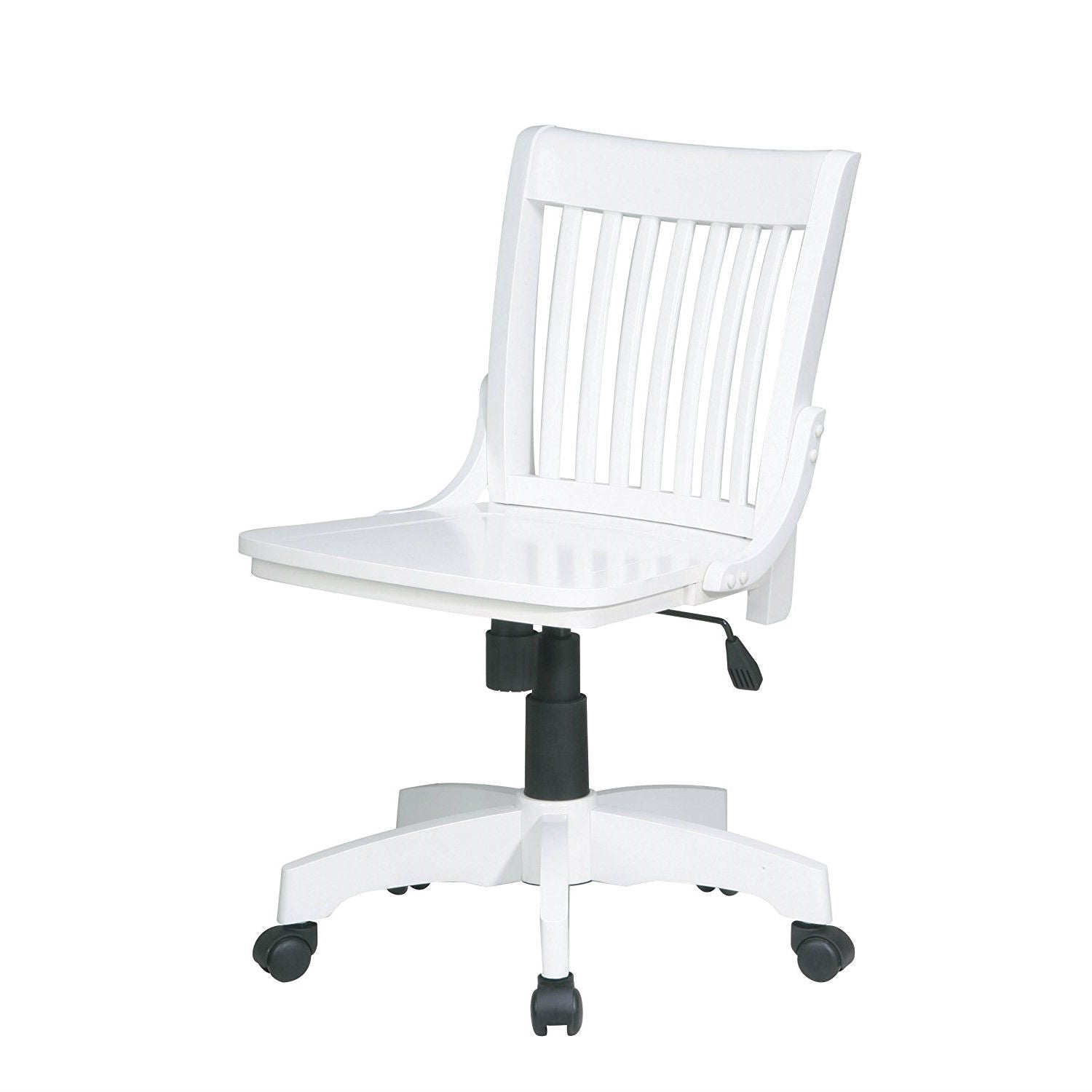 White Armless Bankers Chair with Wood Seat-0